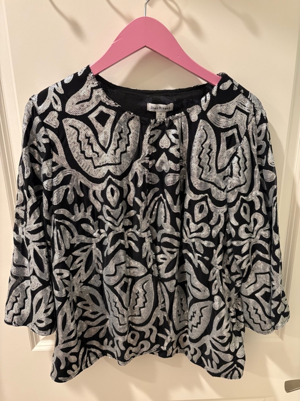 Womens Plus Size 1X Joan Rivers Silver Black Sequin Cardigan Jacket Holiday NWOT